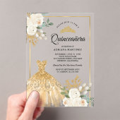 Mousserende toga Ivoor Bloemen Goud Quinceanera Acryl Uitnodigingen (Insitu (Draagbaar))
