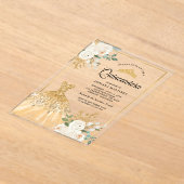 Mousserende toga Ivoor Bloemen Goud Quinceanera Acryl Uitnodigingen (Laagn)