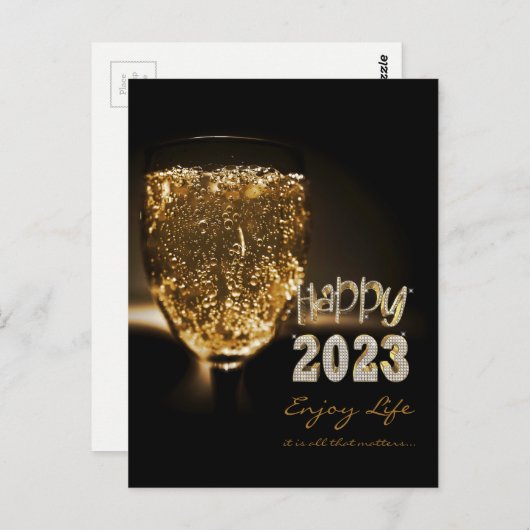 Mousserende wijn Champagne Inspirerend Happy 2023 Briefkaart (Voorkant / Achterkant)