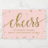 Mousserende Wijn en Gouden Glitter Proost 40e Gebo Sparkling Wijnetiket (Enkel label)