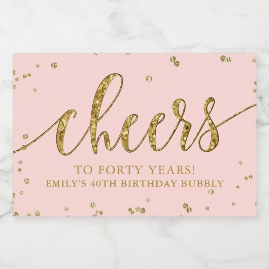 Mousserende Wijn en Gouden Glitter Proost 40e Gebo Sparkling Wijnetiket (Enkel label)