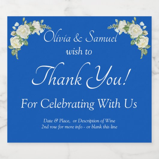 Mousserende wijn fles etiketten, kobalt blauw & wi sparkling wijnetiket (Enkel label)