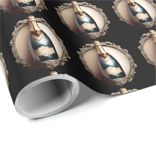 Mousserende wijn  flesetiket zwart goud cadeaupapier (Rol Hoek)