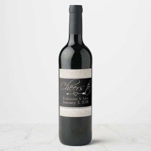Mousserende wijn Glitter Look Bruiloft Wijn Label Etiket (Voorkant)