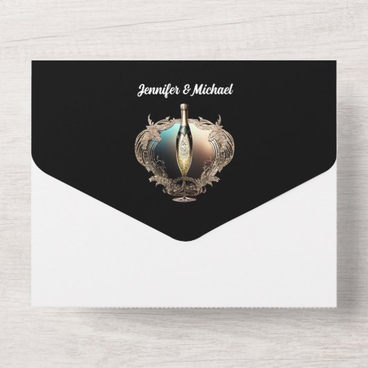 Mousserende wijn koppels foto vernieuwing geloften all in one uitnodiging (Achterkant)