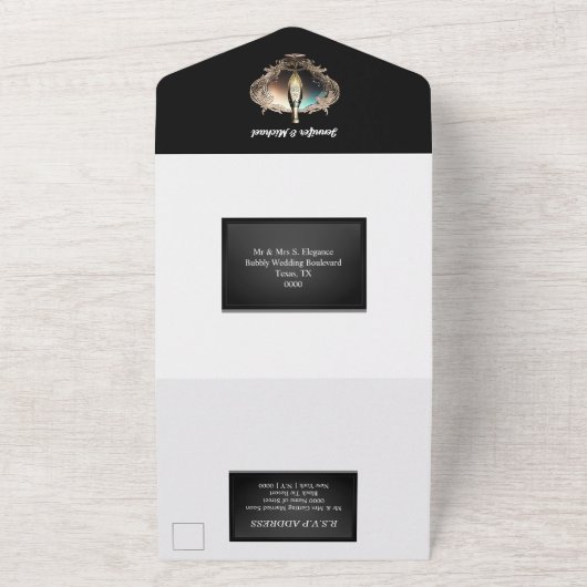 Mousserende wijn string lichten vernieuwing geloft all in one uitnodiging (Buitenkant)