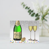 Mousserende Wijnfles Gelukkig Nieuwjaar 2025 Feestdagenkaart (Staand voorkant)