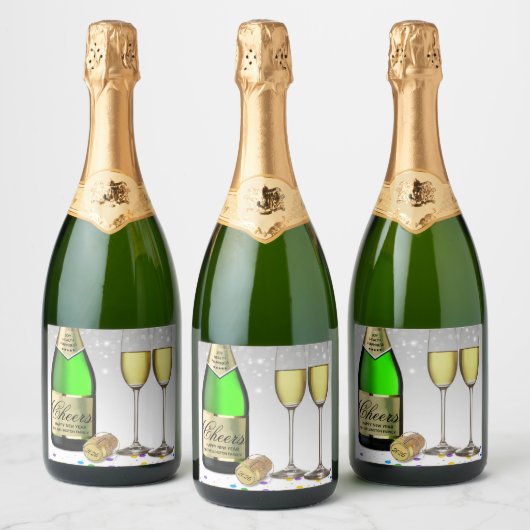 Mousserende Wijnfles Gelukkig Nieuwjaar 2025 Sparkling Wijnetiket (Flessen)