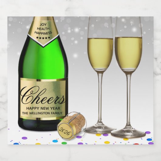 Mousserende Wijnfles Gelukkig Nieuwjaar 2025 Sparkling Wijnetiket (Enkel label)