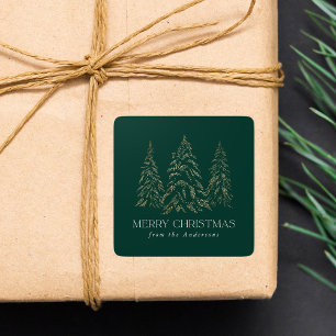 Mousserende winterpine groene kerst vierkante sticker