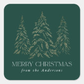 Mousserende winterpine groene kerst vierkante sticker (Voorkant)