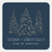Mousserende winterpine marineserie kerst vierkante sticker (Voorkant)