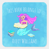 Mousserende zeemeermin met ebellenboek behoort tot vierkante sticker (Voorkant)