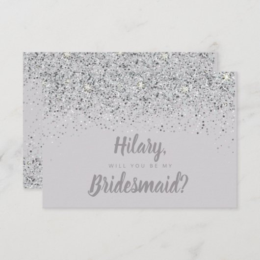 Mousserende Zilveren Glitter Bridesmaid Kaart (Voorkant / Achterkant)