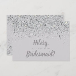 Mousserende Zilveren Glitter Bridesmaid Kaart