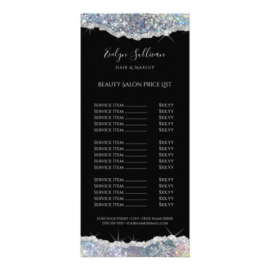 mousserende zilverglitter-kaart voor prijslijst reclamekaart (Voorkant)