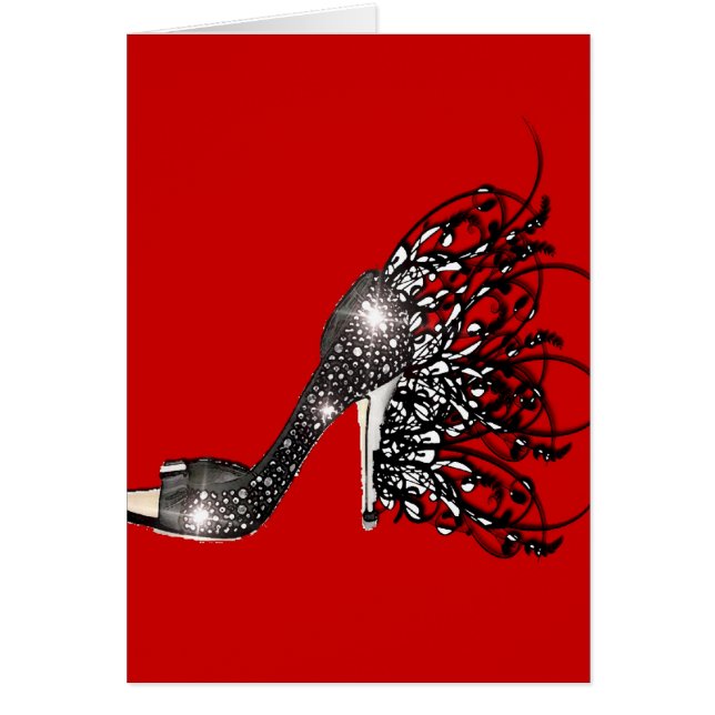 Mousserende zwarte Stiletto op rood (Voorkant)