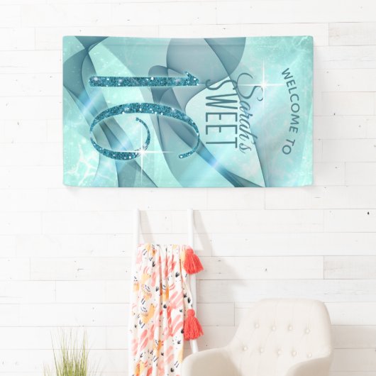 Mousserende Zwemmen zoet Zestien Blauwgroen ID652 Spandoek (Insitu)