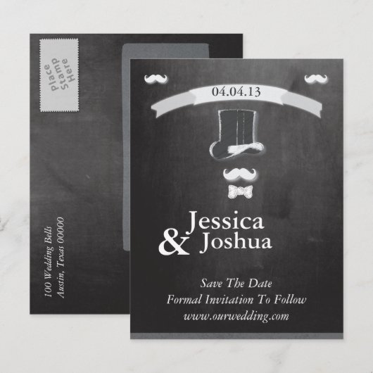 Moustache krijt met banner Briefkaart (Voorkant / Achterkant)