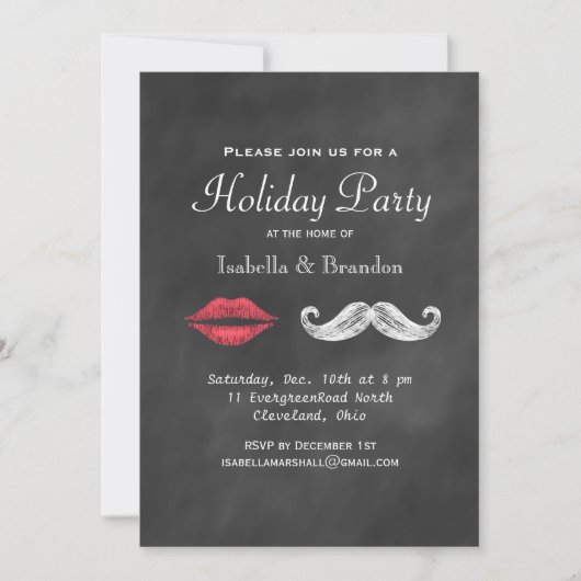Moustache & Lips Holiday Party Uitnodiging (Voorkant)