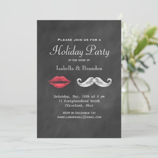 Moustache & Lips Holiday Party Uitnodiging (Staand voorkant)