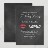 Moustache & Lips Holiday Party Uitnodiging (Voorkant / Achterkant)