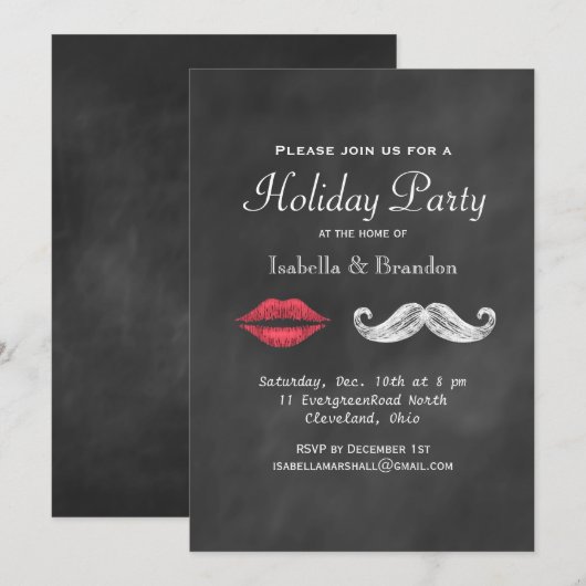 Moustache & Lips Holiday Party Uitnodiging (Voorkant / Achterkant)