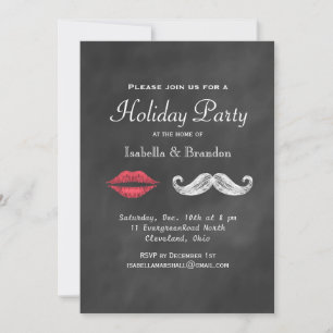 Moustache & Lips Holiday Party Uitnodiging
