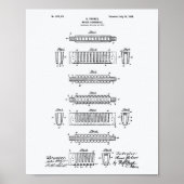 Mouth Harmonica 1900 Patent Art White Paper Poster (Voorkant)