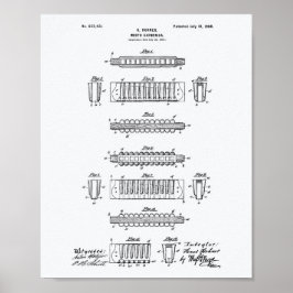 Mouth Harmonica 1900 Patent Art White Paper Poster