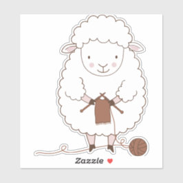 Mouton Mignon qui Tricote de la Laine Marron Sticker