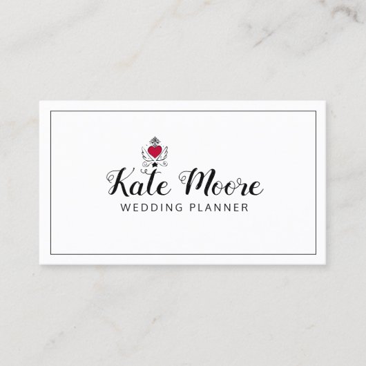 Movable Heart Wings Wedding Planner Script Type Visitekaartje (Voorkant)