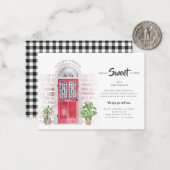 Move Moved Gingham Red door Moving Announcement Notitiekaartje (Voorkant / Achterkant in situ)