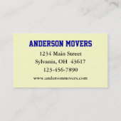 Mover of Moving Company Visitekaartje (Achterkant)