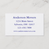 Mover of Moving Company Visitekaartje (Achterkant)
