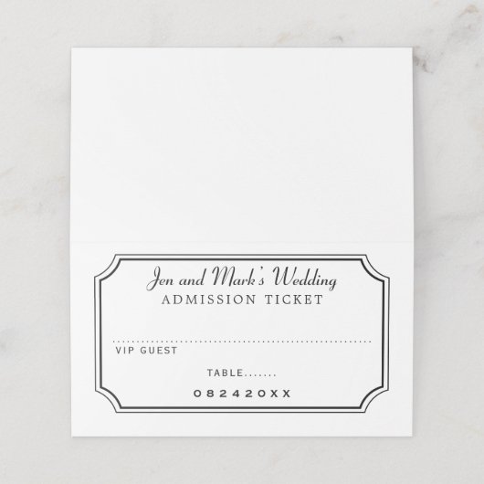 Movie Admission Ticket Black and White Wedding Plaatskaartje (Buitenkant ongevouwen)