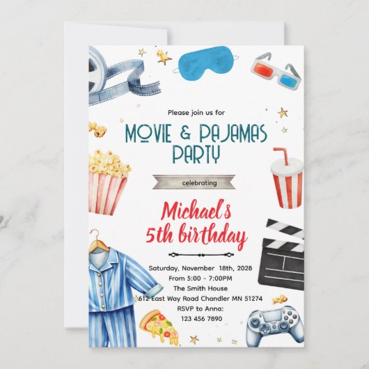 Movie and Pajamas boy theme invitation Kaart (Voorkant)