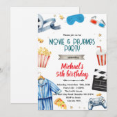 Movie and Pajamas boy theme invitation Kaart (Voorkant / Achterkant)