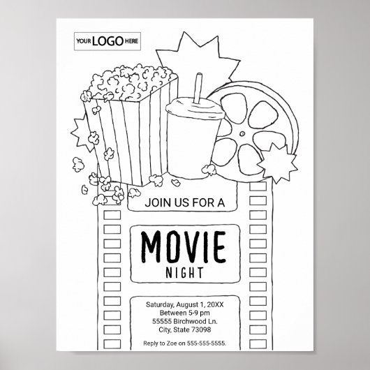 Movie Art Invite Kleurplaten Werkblad Activiteit Poster (Voorkant)
