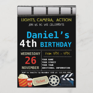 MOVIE BIRTHDAY PARTIJ INVITATIE KAART