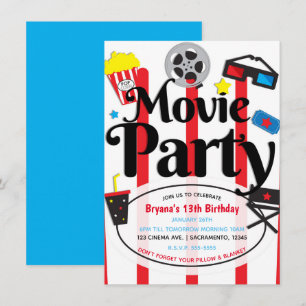 Movie Birthday Party Cinema Event Invitation Kaart