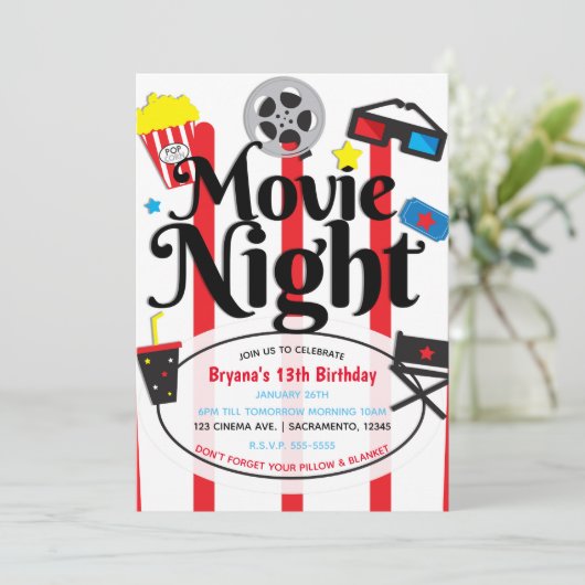 Movie Birthday Party Cinema Event Uitnodiging (Staand voorkant)