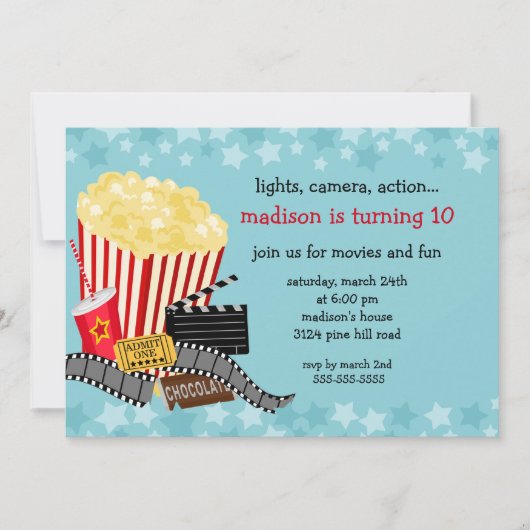 Movie Birthday Party Invitation Kaart (Voorkant)