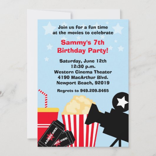 Movie Birthday Party Invitation Kaart (Voorkant)