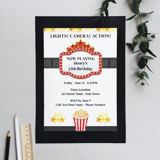Movie Birthday Party Invitation Kaart