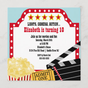 Movie Birthday Party Invitation Kaart