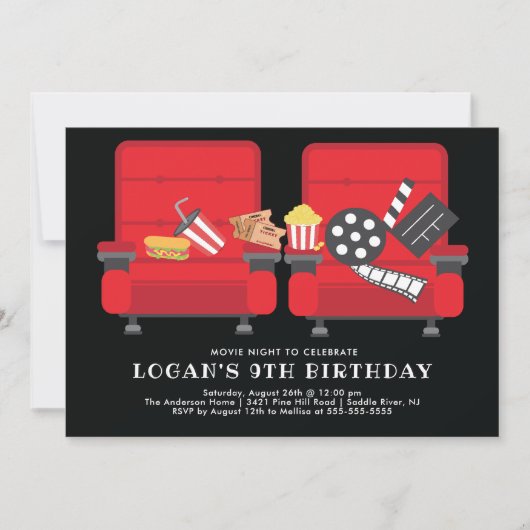 Movie Birthday Party Invitation Kaart (Voorkant)