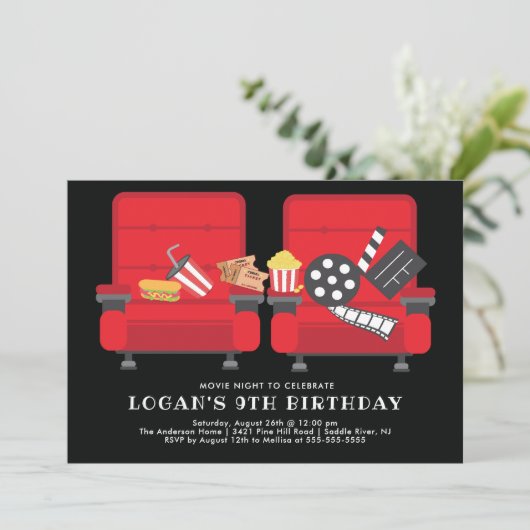 Movie Birthday Party Invitation Kaart (Staand voorkant)