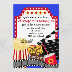 Movie Birthday Party Invitation Kaart