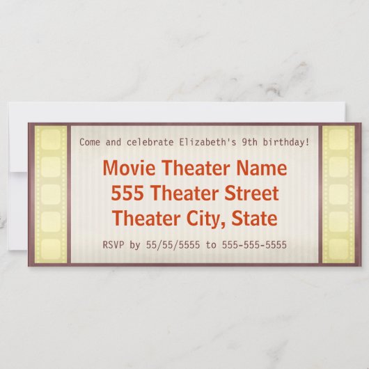 Movie Birthday Party Marquee Kaart (Achterkant)